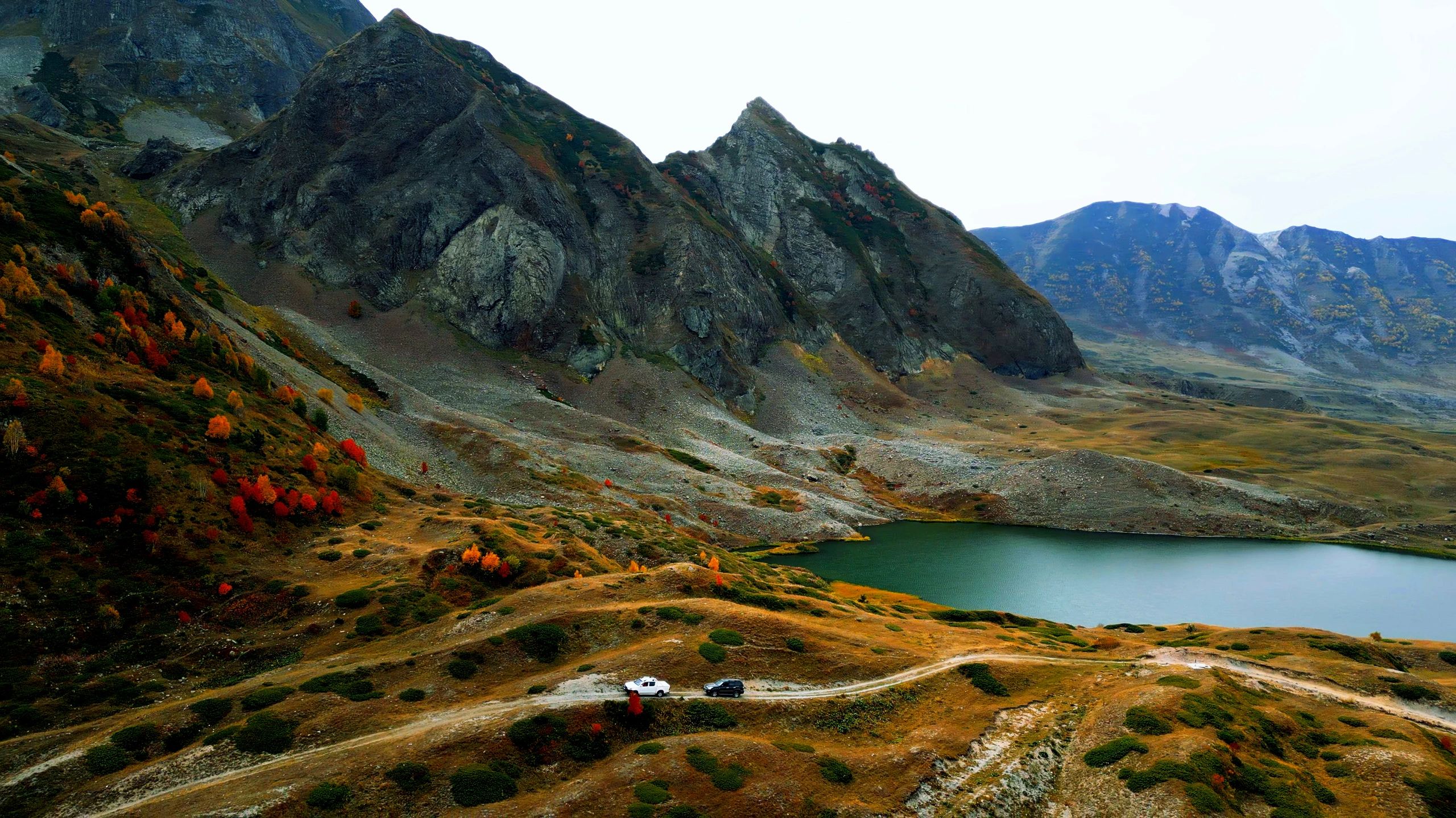 Autumn mountain lake landscape